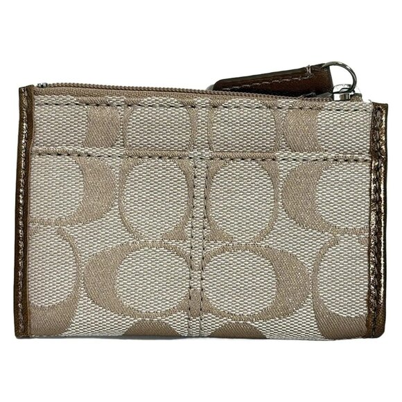 Auth COACH Signature - Beige Gold Jacquard Leather Coin Case - Picture 3 of 6